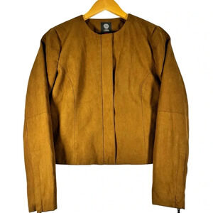 Vince Camuto Brown Faux Suede Cropped Zip Jacket Women's Size XS